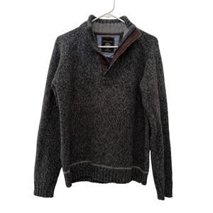 Westbury Gray Wool Knit Chunky Quarter-Zip Button Elbow Patches Retro Preppy-XL